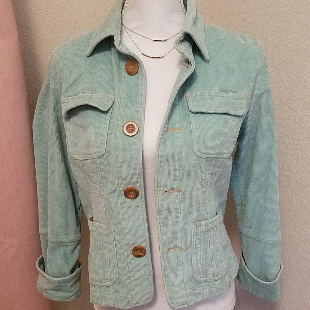 Tulle Anthropology mint green corduroy jean jacket